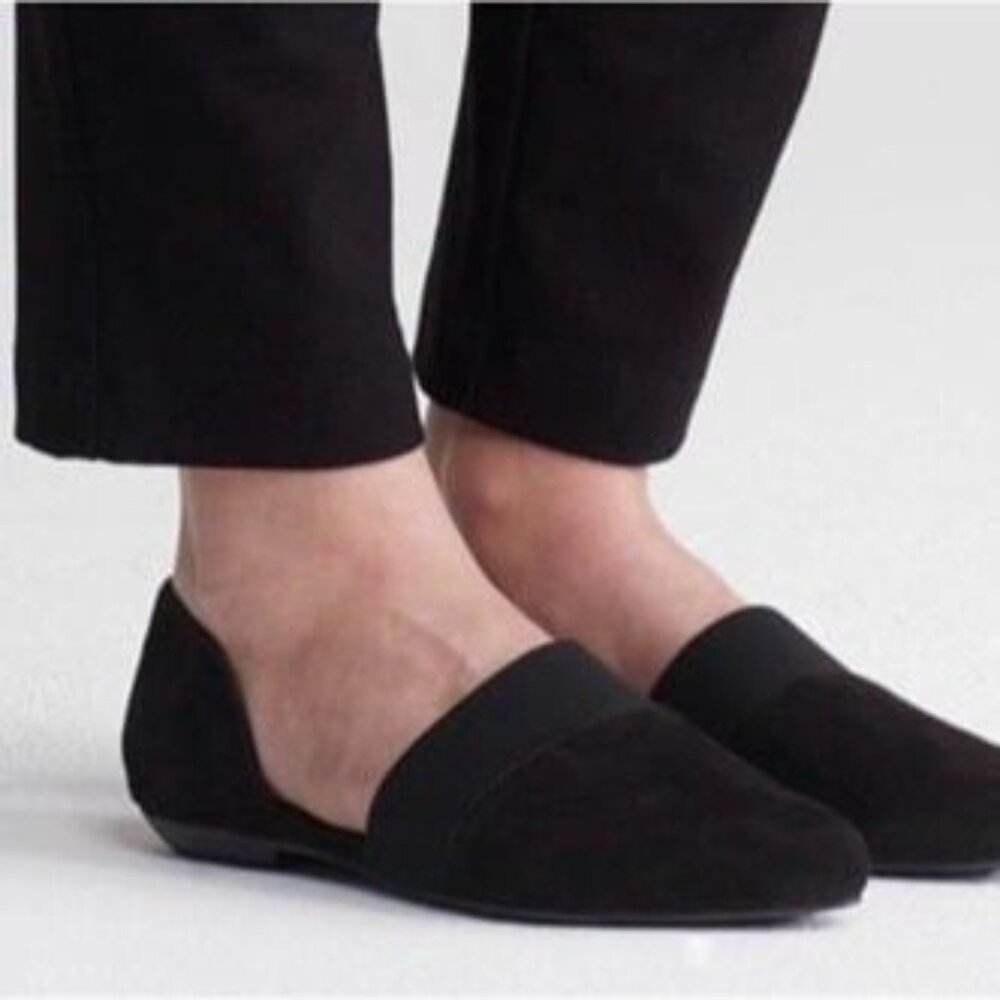 NW/OT Eileen Fisher Flute Pointed Toe d'Orsay Suede Black Flat Size 8